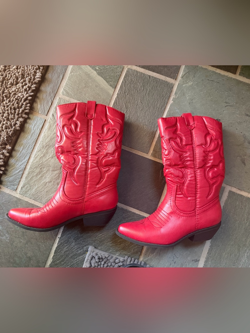 Women's Red Western Lace-Up Mid-Calf Boots